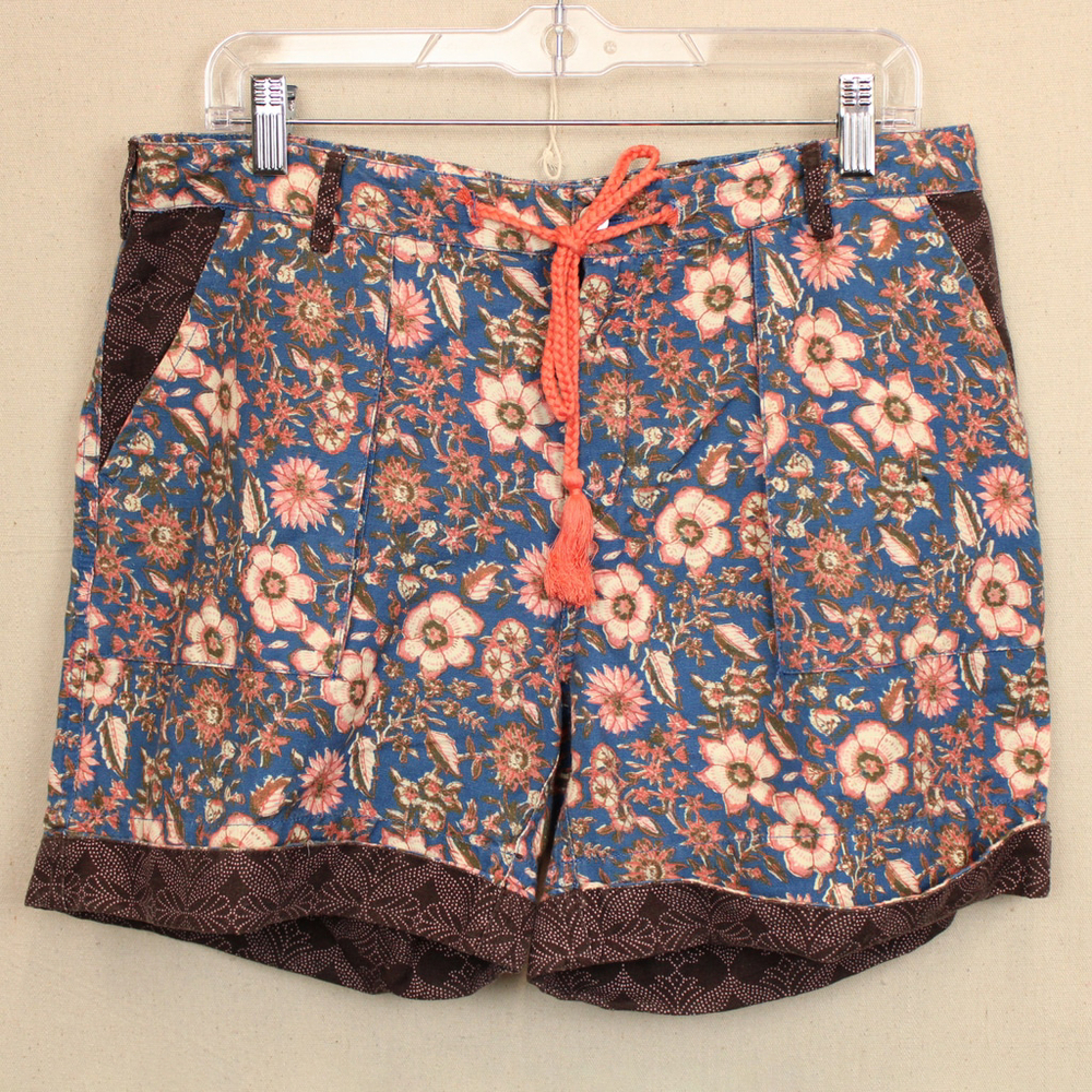 Sundance Kalini floral blue pink linen blend shorts-M
